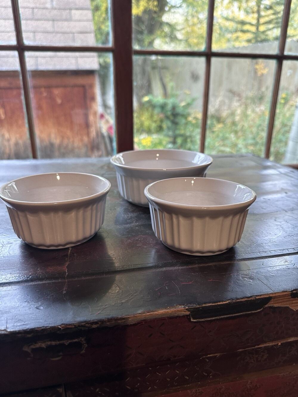 Vintage CorningWare French White 7 oz Ramekins Stoneware Set of 3
